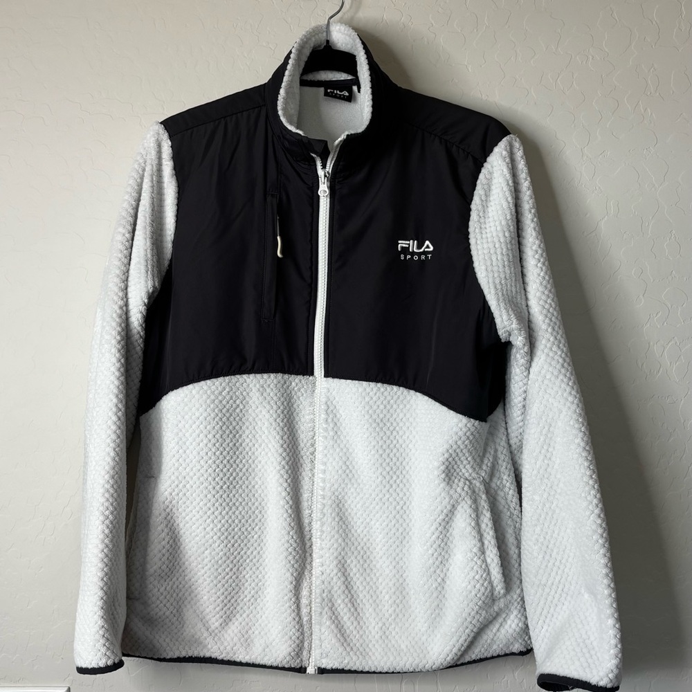 Fila Sport White/Gray Faux Fur Jacket Size Large